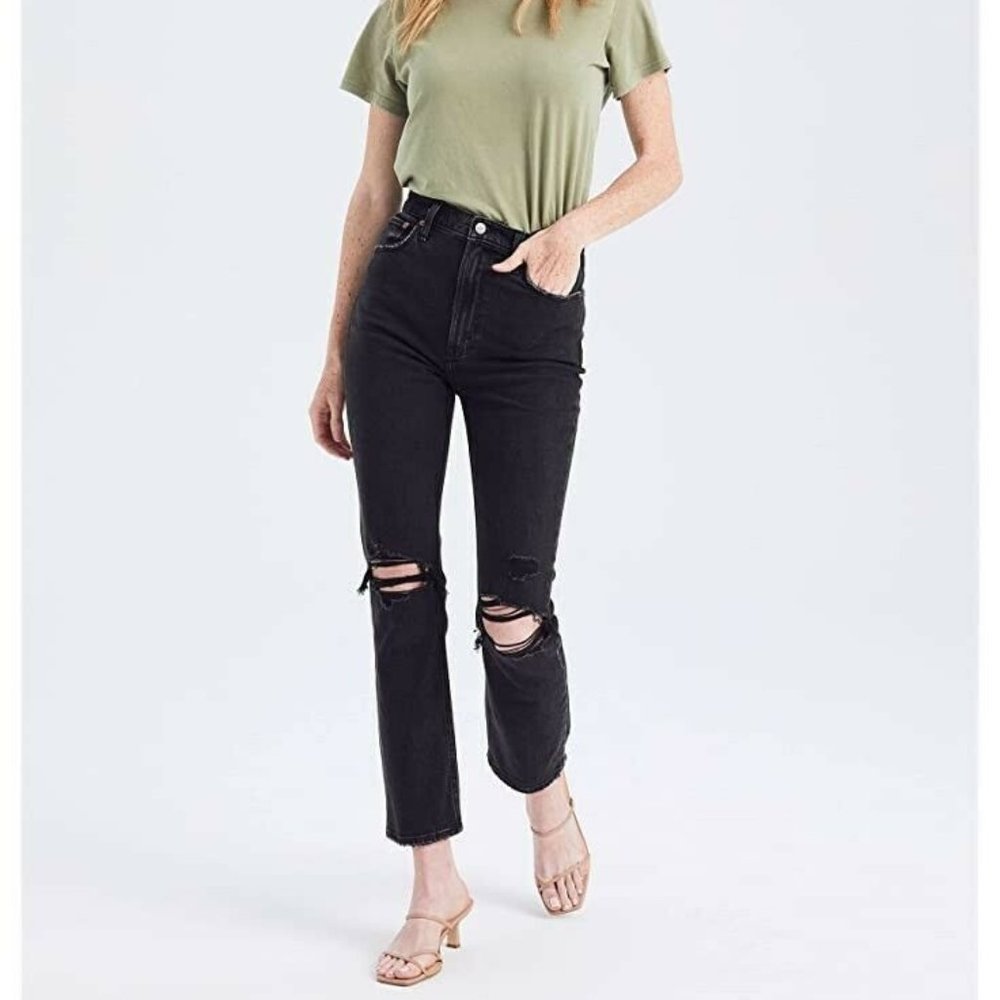 Abercrombie & Fitch Jeans 33/16R Black Straight Ultra High Rise distressed NWT